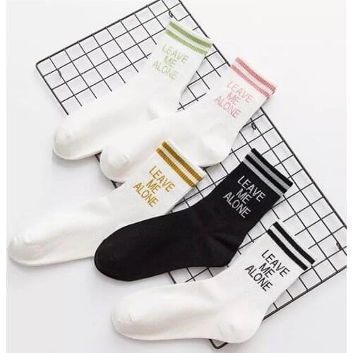 Autumn Winter Funny Socks Women Cotton Cartoon Cute Socks Long Letter Harajuku Socks Ladies Thick White Warm Glitter Letter