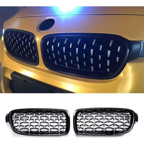 A Pair Chrome Diamond Kidney Grilles Meteor Style Front Bumper For BMW 3 Series F30 F35 F31 2012-2018 Car Styling Accessories