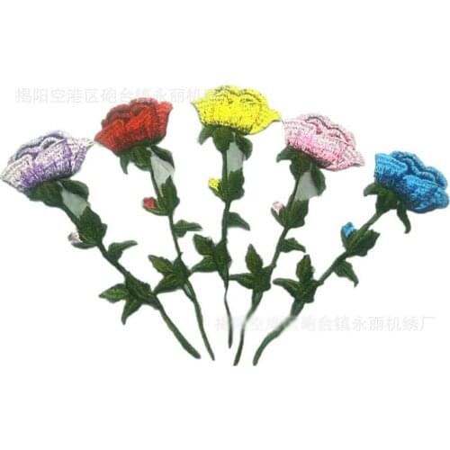 Patch Flower Iron W/Green Applique 6pcs Leaves On Rose Embroidery