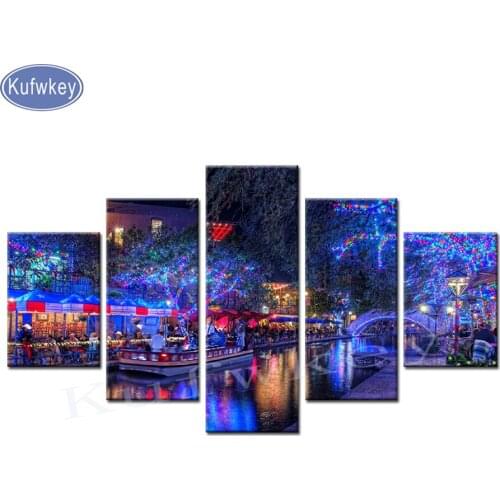 Pyrotechnics Diamond Painting 5pcs set "Night View natural Landscape"painting rhinestones Embroidery full square Mosaic stickers