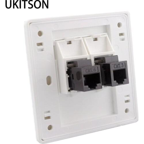 Straight Plug CAT6 RJ45 With CAT3 RJ11 Phone Wall Panel 86x86mm For Internet Telephone Outlet Cover