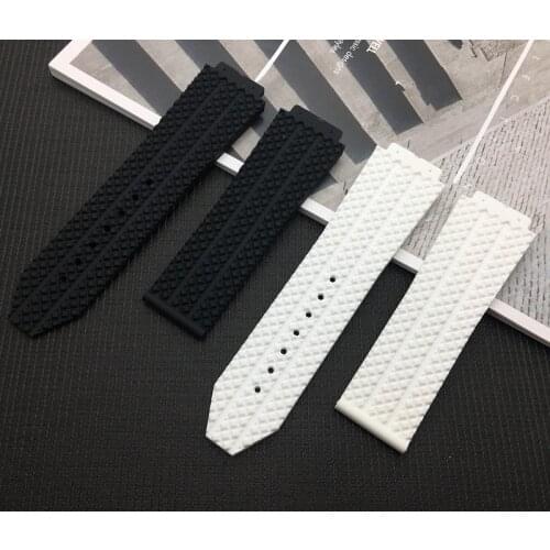 26x19mm black white Silicone Rubber Watchband Waterproof Bracelet steel Buckle For Hublot strap for Big Bang watch band tools