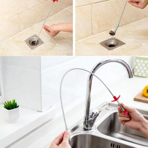 60cm Sewer Cleaning Brush Home Bendable Sink Tub Toilet Dredge Pipe Snake Brush Tools Creative Bathroom Kitchen Accessories
