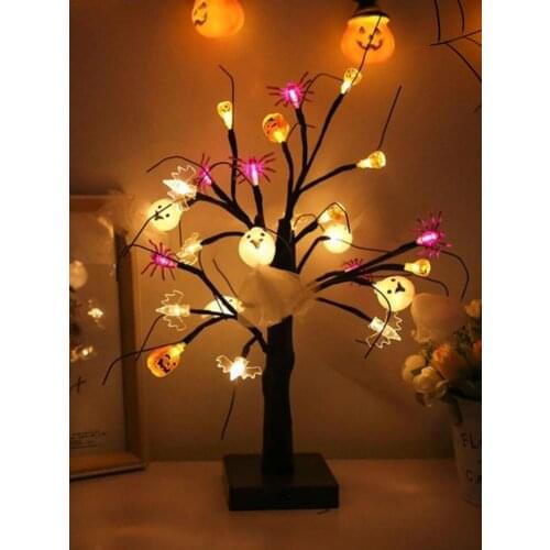 LED Pumpkin Artificial Tree Lamp Halloween Ghost Ornament With 24 Lights For Party Decoration Photo Taking Shop Decoration