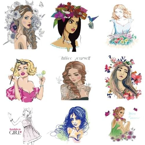 Iron on Transfer for Clothing Thermoadhesive Patches Stickers Diy Beautiful Lady Pvc Patch Stripes Thermotransfer for Clothes A