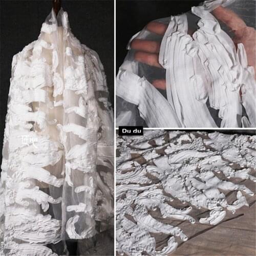 50*145cm 3D Texture Clothing fabric Disordered flowers Pattern Encryption Waves Perspective Net yarn Design fabric DIY