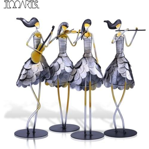 Tooarts 1 Set Singing Girl Band Handmade Metal Sculpture Handicraft Home Decor Creative Ornament Music Instrument Gift