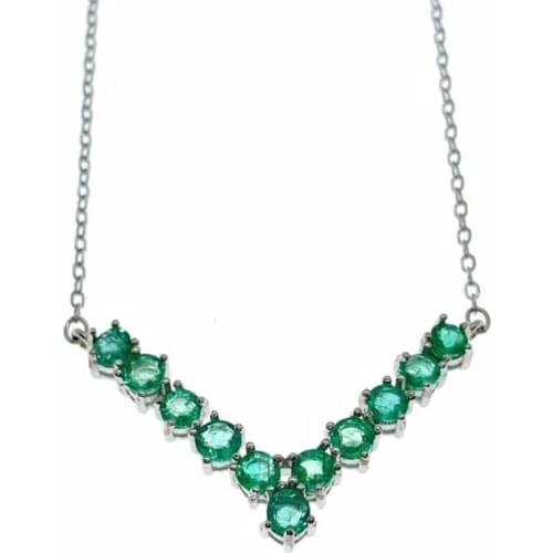 Uloveido Tested Emerald Pendant V Necklace for Women, 925 Sterling Silver Wedding Jewelry, 3*3mm Gem, Velvet Box FN705