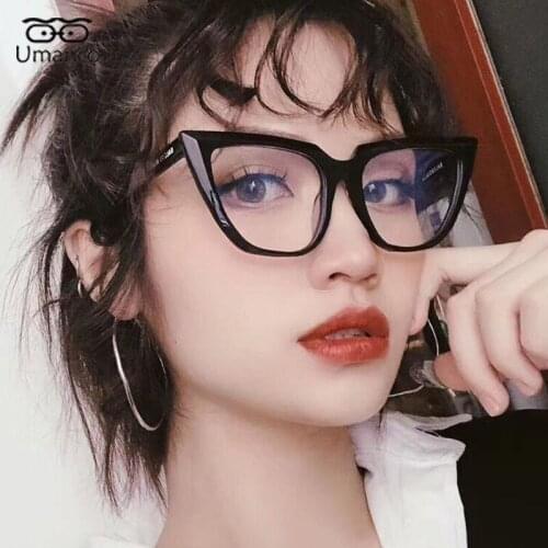 Umanco Fashion Oversized Cat Eye Glasses Anti Blue Light Optical Myopia Glasses Frame Black White Red Flat Mirror Eyewear