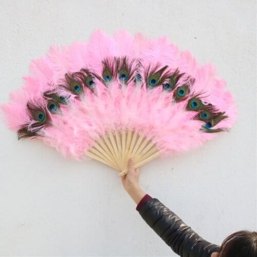 High Quality 15 Bones Beautiful Ostrich Feather Fan Dance Party Wedding Props Performance Handheld Plumes Fans
