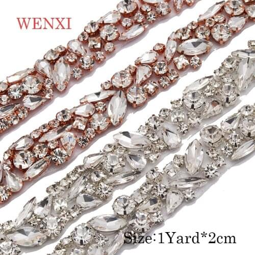 WENXI 10YARDS Wholesale Sparkle Crystal Rhinestone With opal For Wedding Sash Clear Silver Crystal Rhinestone Applique WX920
