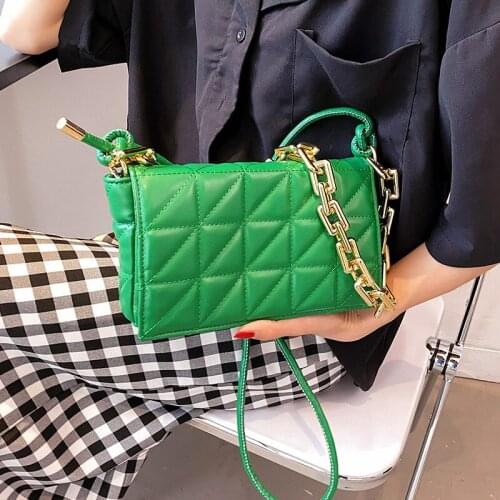 Small Quilted Chain Shoulder Bags for Women Square Designer Tote Crossbody Bags Lady Casual Lattice Messenger Bag Green Handbags