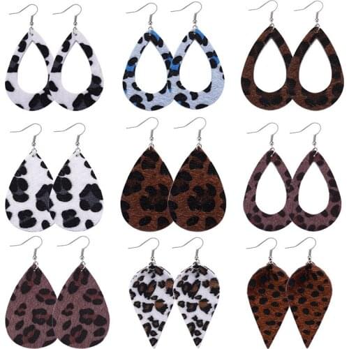 2020 New Leopard Print PU Leather Water Drop Earrings for Women Fashion Big Long Teardrop Leaf Dangle Earring Winter Jewelry