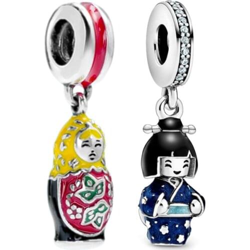 925 sterling silver pendant Russian doll beads kimono girl charms fit Bracelet bangle & necklace making women fine diy jewelry