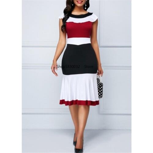 Patchwork Summer Dress Women 2019 Casual Plus Size Slim Ruffles Office A Line Dresses Elegant Vintage Sexy Long Party Dress 5XL