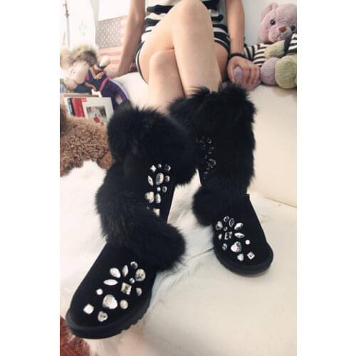 Winter new European and American handmade luxury heavy duty totem snow boots super fox fur foreign trade large size riding boots