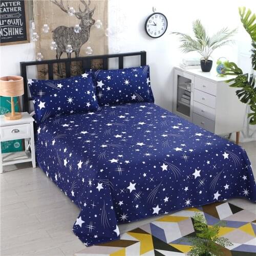 1pcs Polyester Four Seasons Flat Bedsheet Blue Night Sky Printed Bedding Fitted Sheet Mattress Cover Bed Sheet Bedspreads Cover