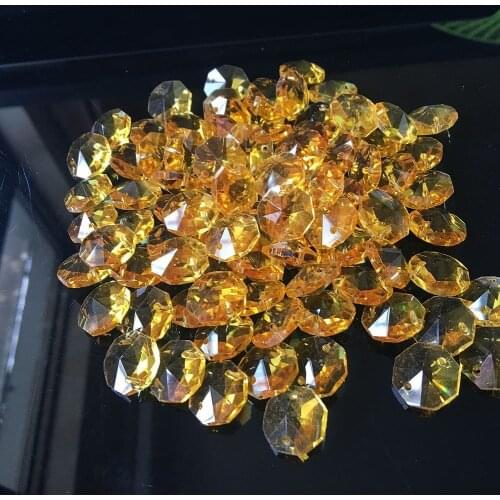 10Pcs Yellow 14MM Octagon Glass Beads Crystal Prism Chandelier Parts Decoration Chain DIY Spacer