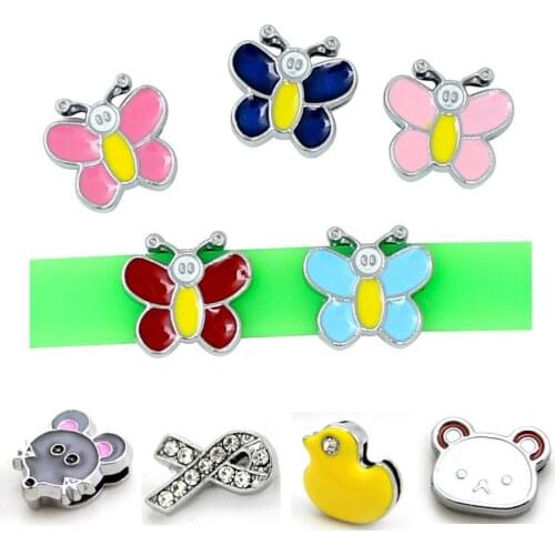 10pcs/lot Internal Dia 8mm Butterfly Bear Slide Charm DIY Accessories fit 8mm wide belt pet collar