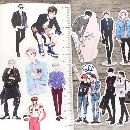 13PCS Cartoon hand drawn EXO Paper Lable Stickers Crafts And Scrapbooking Decorative Sticker DIY Lovely Stationery
