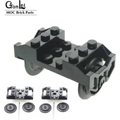 2Sets/lot Train Wheel Holder+Wheels+Metal Axle MOC Part Building Block Toy Compatible for High-Tech Train 2878/57051/57878/x1687