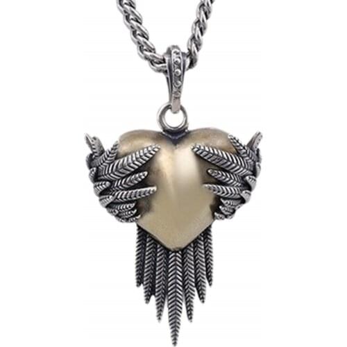 2020 new s925 pure silver feather love pendant for men and women fashionable wild wings fashionable peach heart woman pendant