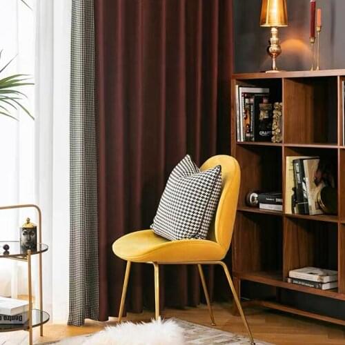2021 Nordic Minimalist Modern Woollike Plain Cotton and Linen Curtain Contrast Stitching Curtains for Living Dining Room Bedroom