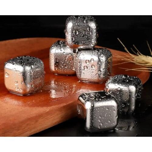 4Pcs 26x26cm New Whisky Stones Ice Cubes Set Reusable Stainless Steel Wine Cooling Cube Chilling Rock Party Bar Tool