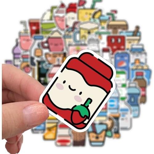 50PCS Cartoon INS Style Cute Drink Stickers Laptop Guitar Luggage Fridge Summer Flavored Drink Coffee Sticker Decal Classic Toy