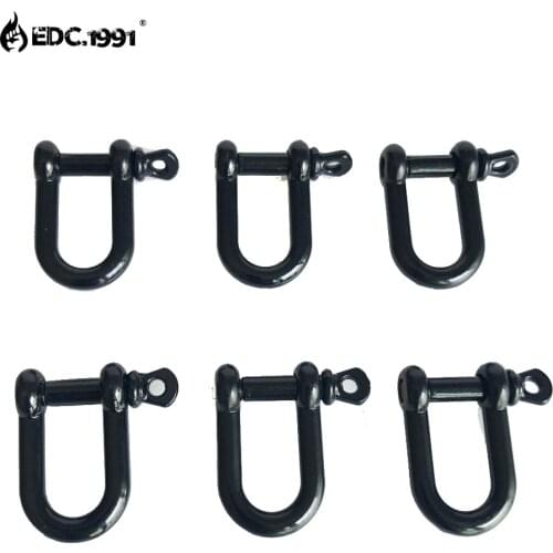 6PCS Stainless Steel U Shape Shackle Adjustable Anchor Outdoor Rope Paracord Bracelet Buckle Outdoor Tool black