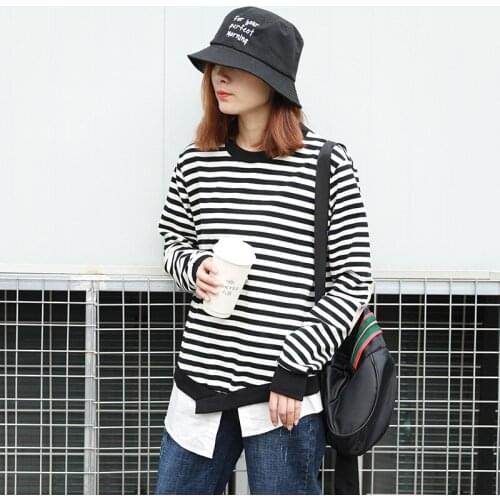 Blouse Women Striped Pullover New Products Irregular Fake Two Female Clothes Long-sleeved Loose Casual Women Tops
