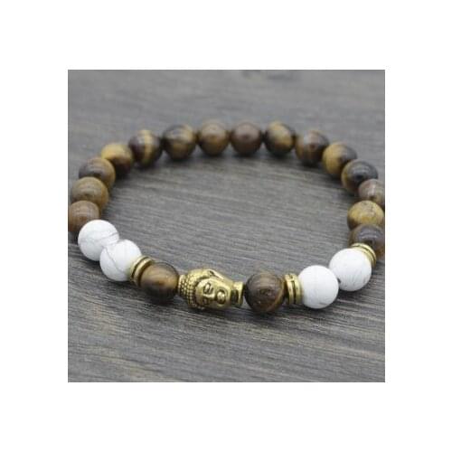 8mm nh445 adjusted yellow Tigereye stone bead Bracelet Reiki Buddha head Prayer Charm Rope white Howlite Bangles