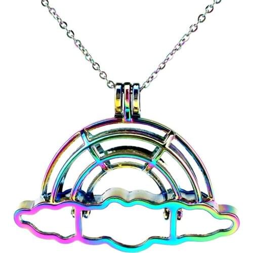 C801 Rainbow Color Big Cloud Bead Pearl Cage Necklace Pendant Aroma Essential Oil Diffuser Locket Necklace