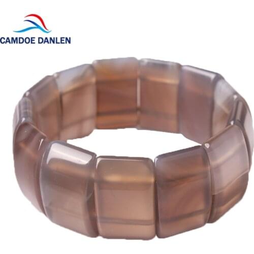 CAMDOE DANLEN Vintage Natural Gray Agates Stone Bangle Cuff Bracelet Elasticity Rope Bangle Bracelets for Women & Men Jewelry