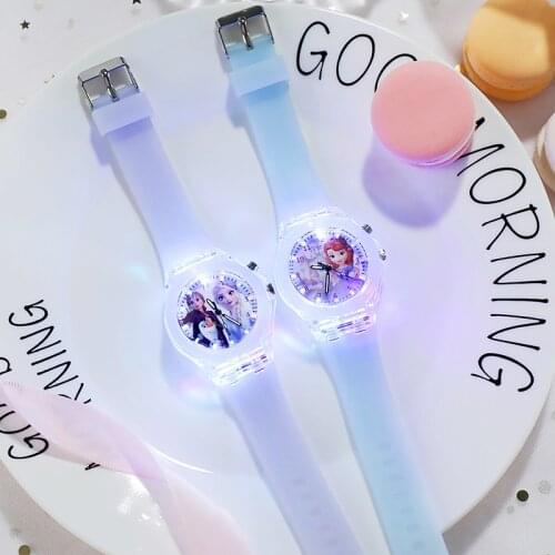 JARAMP Frozen Watch Princess Aisha Childrens Luminous Watch Student Silicone Colorful Lights Watch gifts for girls kids watch
