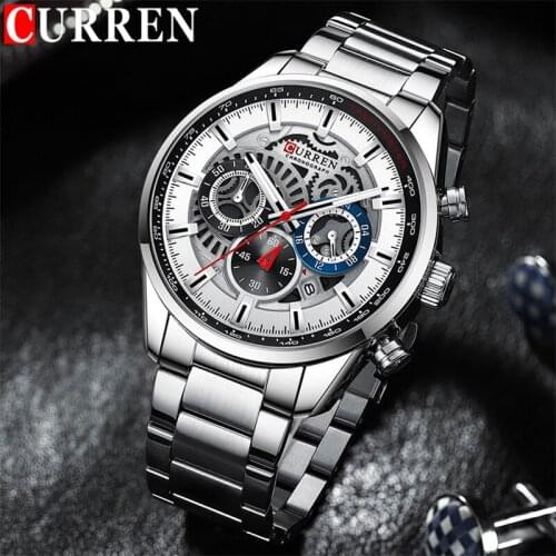 CURREN Man Sport WristWatch Waterproof Chronograph Men Watch Military Top Brand Luxury Silver Stainless Steel Male Clock 8391
