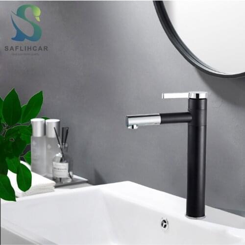 Black Bathroom Basin Faucet Fashion High Short Sink Faucet 360 Degree Rotation Hot and Cold Water Mixer Taps Deck Mounted Faucet