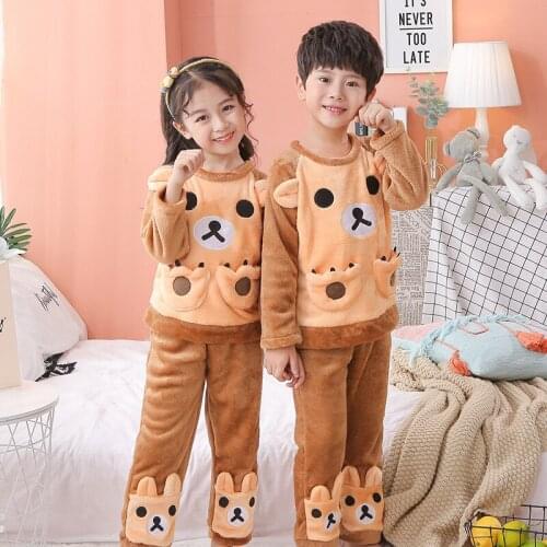 Childrens pajamas pajamas suit boys' winter flannel warm night robe childrens wear girls' pajamas suit baby pajamas 2-13Y