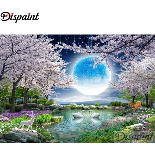 Dispaint 5D Diy Diamond Painting Cross Stitch"beautiful scenery moon"Home Decor Full Rhinestones Inlay Diamond Embroidery A27637