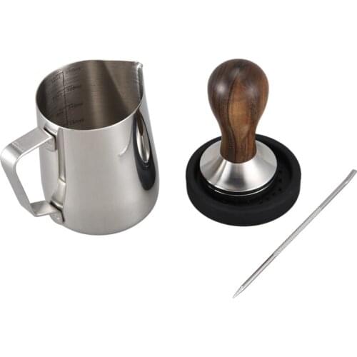 Coffee Tamper,Espresso Coffee Press Stainless Steel Silver 51mm Tamper Coffee Shop Supplies with Tamper Mat,Milk Jug