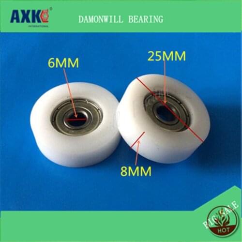 Plastic coated wheel with screw M6*25*8MM POM rubberized wheel Nylon 4PCS Bearing positioning guide roller Pulley 6X25X8MM
