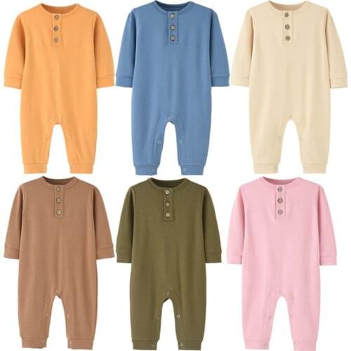 New Spring Autumn Cotton Unisex Newborn Clothing Solid Baby Boy Girl Romper Jumpsuit Infant Clothes