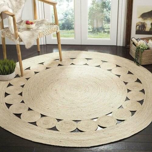 Jute Round Rug 100% Natural Jute 60x60cm Rug Reversible Modern Rustic Look Rug Rugs and Carpets for Home Living Room