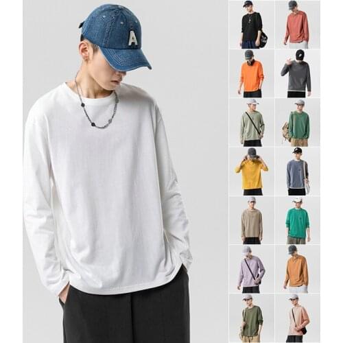 Best Seller Mens T Shirts Cotton Mens Long Sleeve T-shirt Spring and Autumn Loose White Sweater Bottomed Shirt Men Clothing
