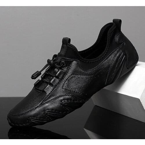 Mens Comfortable Casual Shoes Soft Flat Shoes Loafers Moccasins Genuine Leather Fashion Footwear Breathable Driving Shoes