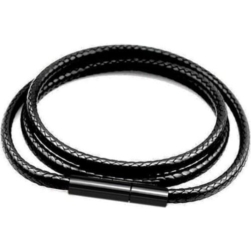 Thin Black Braided Cord Rope Man Leather Necklace for Women Chocker Jewelry Finding Black Tone Stainless Steel Clasp 1mm 2mm 3mm