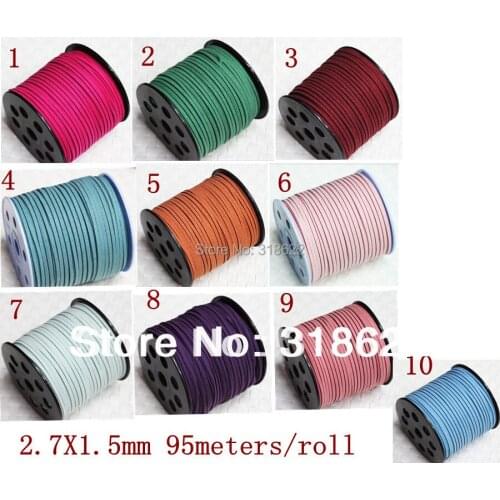 90Yards/roll 2.7mmx1.5mm Flat Faux Suede Velvet Leather Cord, Imitation Leather Cords,Jewelry Making Findings Free Shipping
