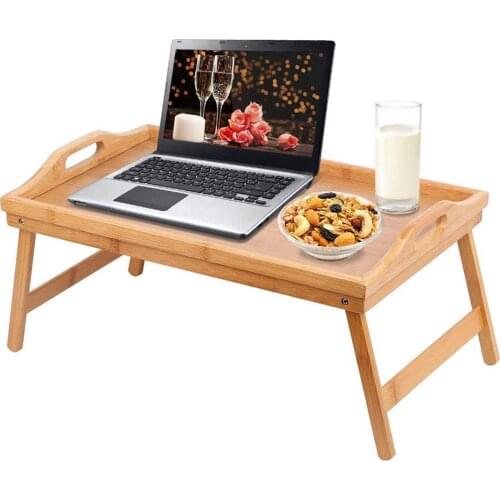 Home Bamboo Wood Bed Tray Portable Folding Laptop Desk Tea Food Serving Table Folding Leg Laptop Desk On The Bed
