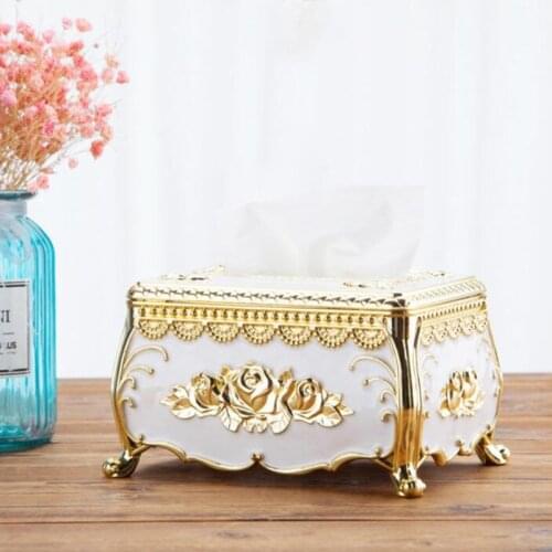 European Retro Luxury Tissue Box with Lid Tissue Container Towel Tissue Paper Holder Napkins Case Living Room Home Desktop Decor