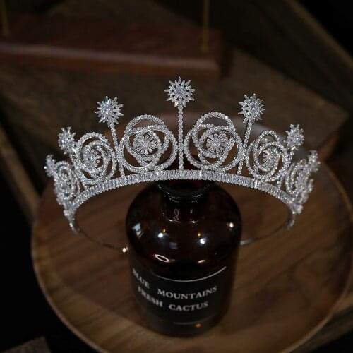 Luxury Crowns For Women Flower Headdress Crystal Headband AAA Cubic Zirconia Accessories Bridal Tiara Wedding Jewelry